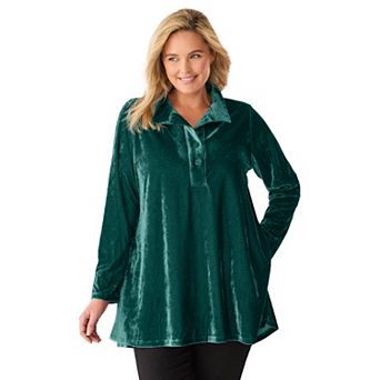 Woman Within Plus Size Velour Henley Swing Tunic