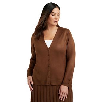 June + Vie Women's Plus Size Button-Sleeve Cardigan