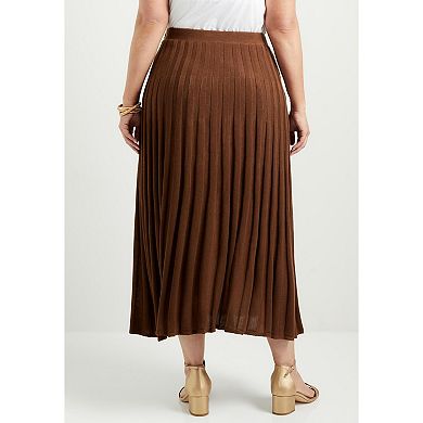 June + Vie Women's Plus Size Pleated Midi Skirt