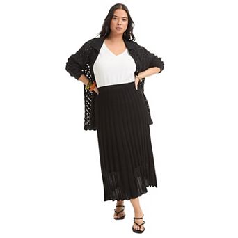 June + Vie Women's Plus Size Pleated Midi Skirt