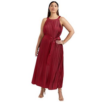 June & Vie Women's Plus Size Pleated Halter Maxi Dress
