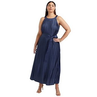 June + Vie Women's Plus Size Pleated Halter Maxi Dress