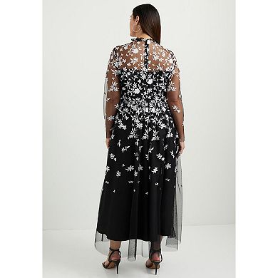June + Vie Women's Plus Size Mesh-Overlay Maxi Dress