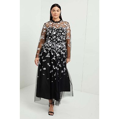 June & Vie Women's Plus Size Mesh-Overlay Maxi Dress