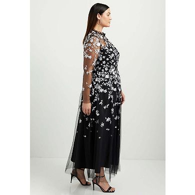 June & Vie Women's Plus Size Mesh-Overlay Maxi Dress