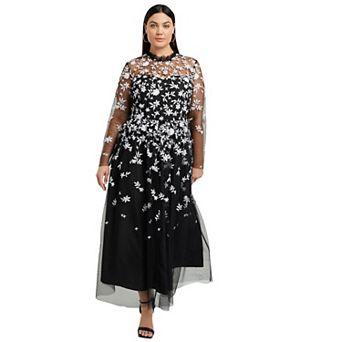 June + Vie Women's Plus Size Mesh-Overlay Maxi Dress
