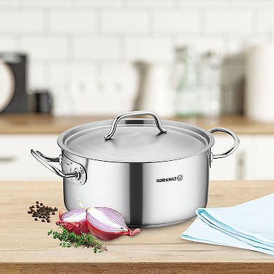 Korkmaz Gastro Proline 4.5 Liter Stainless Steel Low Casserole with Lid in Silver