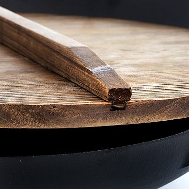 General Store Addlestone 2 Piece 14 Inch Heavy Duty Cast Iron Wok with Wood Lid