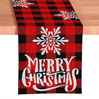 Plaid Merry Christmas 72" Jacquard Table Runner, High Quality Holiday Rectangle Tablecloth Decor