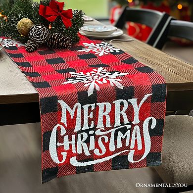 Plaid Merry Christmas 72" Jacquard Table Runner, High Quality Holiday Rectangle Tablecloth Decor