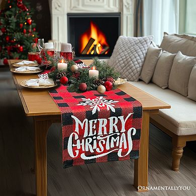 Plaid Merry Christmas 72" Jacquard Table Runner, High Quality Holiday Rectangle Tablecloth Decor
