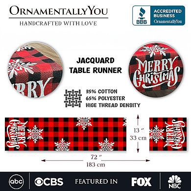 Plaid Merry Christmas 72" Jacquard Table Runner, High Quality Holiday Rectangle Tablecloth Decor