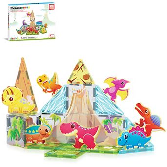 PicassoTiles 26 pc Dinosaur, STEM Toy Magnetic Tile, Building Blocks for Kids Age 3 & Up, PTQ23
