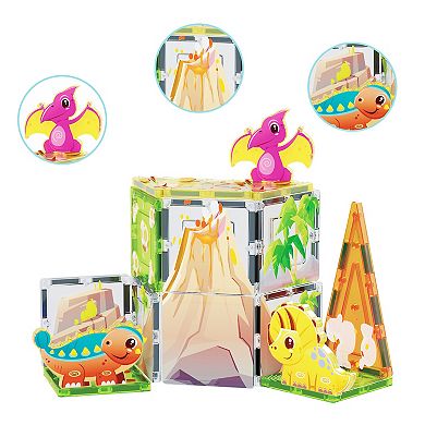 PicassoTiles 26 Piece Dinosaur, STEM Toy Magnetic Tile, Building Blocks for Kids Age 3 & Up, PTQ23