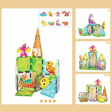 PicassoTiles 26 Piece Dinosaur, STEM Toy Magnetic Tile, Building Blocks for Kids Age 3 & Up, PTQ23