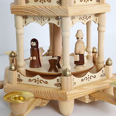 Polar Elegance 18 Inch Christmas Wooden Windmill Pyramid - 3 Tier Candle Carousel