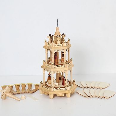 Polar Elegance 18 Inch Christmas Wooden Windmill Pyramid - 3 Tier Candle Carousel