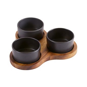 Triangular Serving Set with 3 Ceramic Dishes