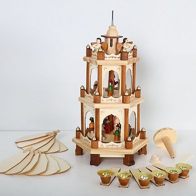 Polar Elegance 17 Inch Wooden Christmas Pyramid Windmill Candle Holders - 3 Tiers Carousel