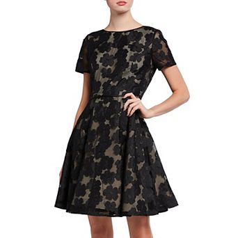 Women's Focus By Shani Fit and Flare Floral Embroidered Mini Dress