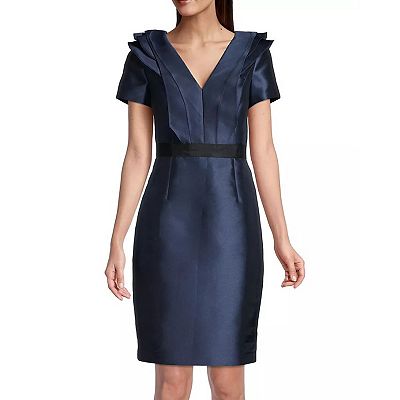 Women's Focus By Shani Satin Mikado Ruffle Dress, Size: 2, Navy