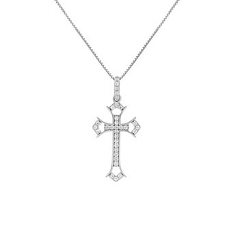 PRIMROSE Sterling Silver Pavé Cubic Zirconia Cross Pendant Necklace on Box Chain