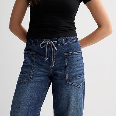 Juniors' Project Indigo Elastic Waist Barrel Leg Jeans