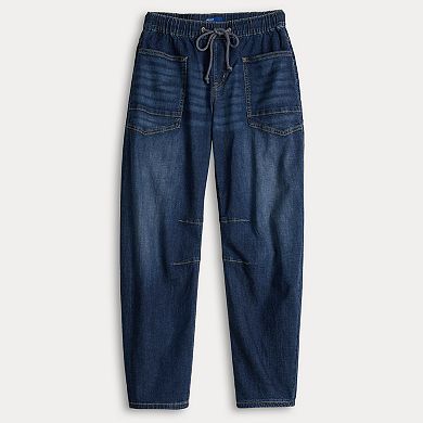 Juniors' Project Indigo Elastic Waist Barrel Leg Jeans