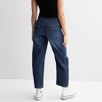 Juniors' Project Indigo Elastic Waist Barrel Leg Jeans