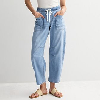 Juniors' Project Indigo Elastic Waist Barrel Leg Jeans