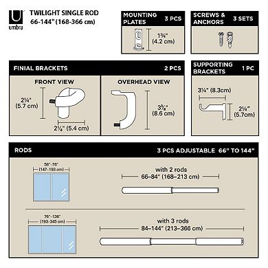 Umbra Twilight 3/4 Rod 66-144-in. Matte Nickel Rod