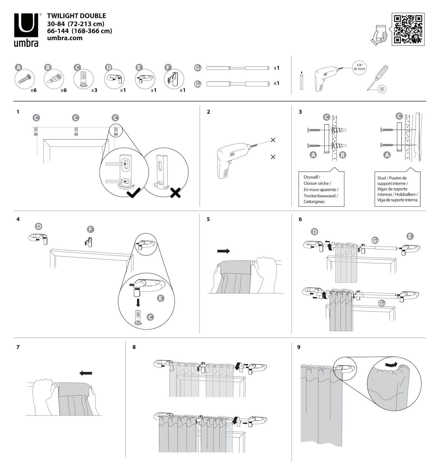 Umbra Twilight 3/4-in. Wrap-Around Double Drapery Curtain Rod