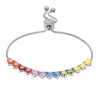 Brilliance Fine Silver Plated Multi-Color Cubic Zirconia Hearts Adjustable Bracelet