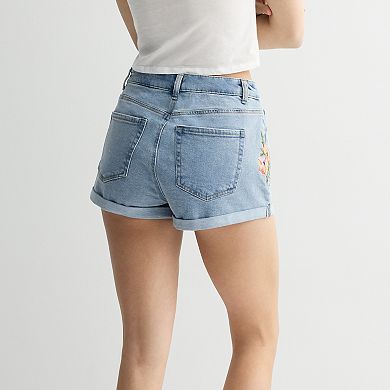 Juniors' Tinseltown Embroidered Cuff Jean Shorts