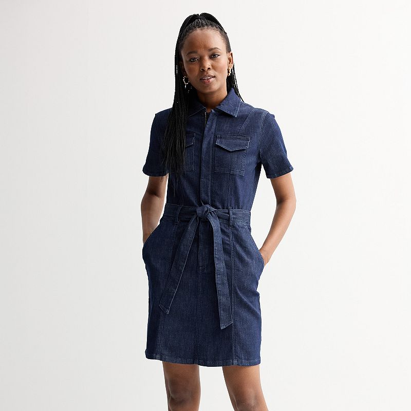 bare denim dresses Veronica Beard Imara Mini Dress | Dark Bright Blue SOLY HUX Women's Maternity ecomm_rust Color:Ibiza lemon Made from denim material