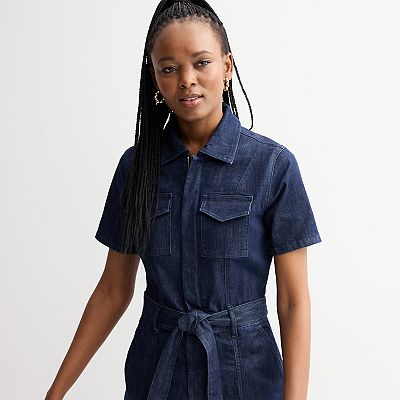 knee length dresses for ladies Loose Denim Short Sleeve Dress – Hstrends