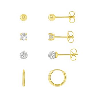 PRIMROSE 4-Pair Cubic Zirconia Stud & Hoop Earring Set