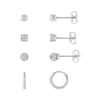 PRIMROSE 4-Pair Cubic Zirconia Stud & Hoop Earring Set