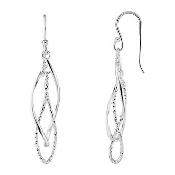PRIMROSE Silver Tone Diamond-Cut Double Twist Drop Earrings