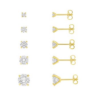 PRIMROSE Cubic Zirconia 5-pair Stud Earring Set