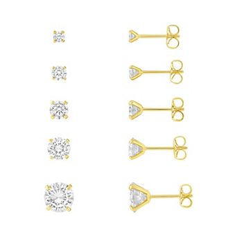 PRIMROSE Cubic Zirconia 5-pair Stud Earring Set