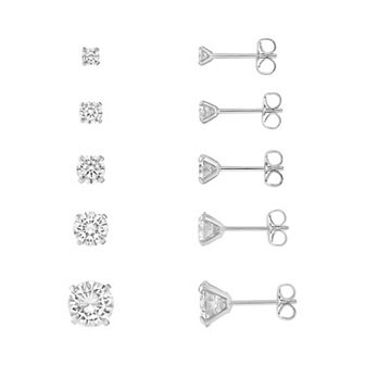 PRIMROSE Cubic Zirconia 5-pair Stud Earring Set