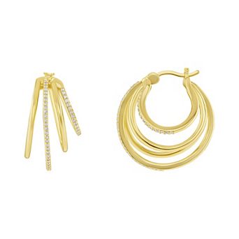 PRIMROSE Gold Tone Pave Cubic Zirconia 4 Row Hoop Earrings