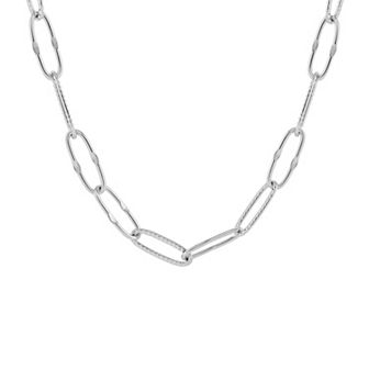 PRIMROSE Silver Tone Polished Textured Paperclip Link Chain Necklace