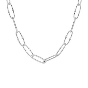 PRIMROSE Silver Tone Polished Textured Paperclip Link Chain Necklace