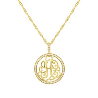 PRIMROSE Cubic Zirconia Initial Coin Pendant Necklace