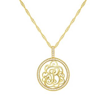 PRIMROSE Cubic Zirconia Initial Coin Pendant Necklace
