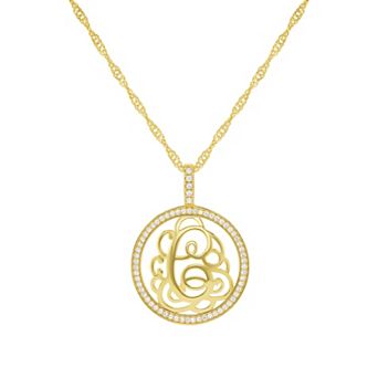 PRIMROSE Cubic Zirconia Initial Coin Pendant Necklace