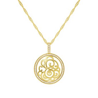 PRIMROSE Cubic Zirconia Initial Coin Pendant Necklace
