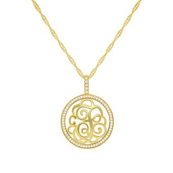 PRIMROSE Cubic Zirconia Initial Coin Pendant Necklace